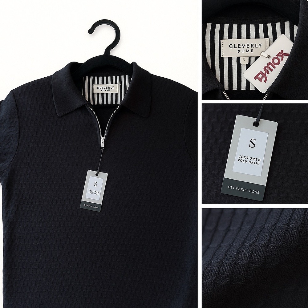 Cactus Man by Marc Anthony Men’s Polo Shirt Small – Black Textured Half Zip NWT